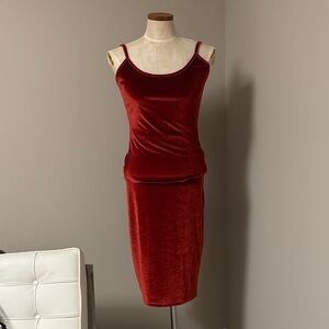Red Velvet Sleeveless Top and Skirt Set